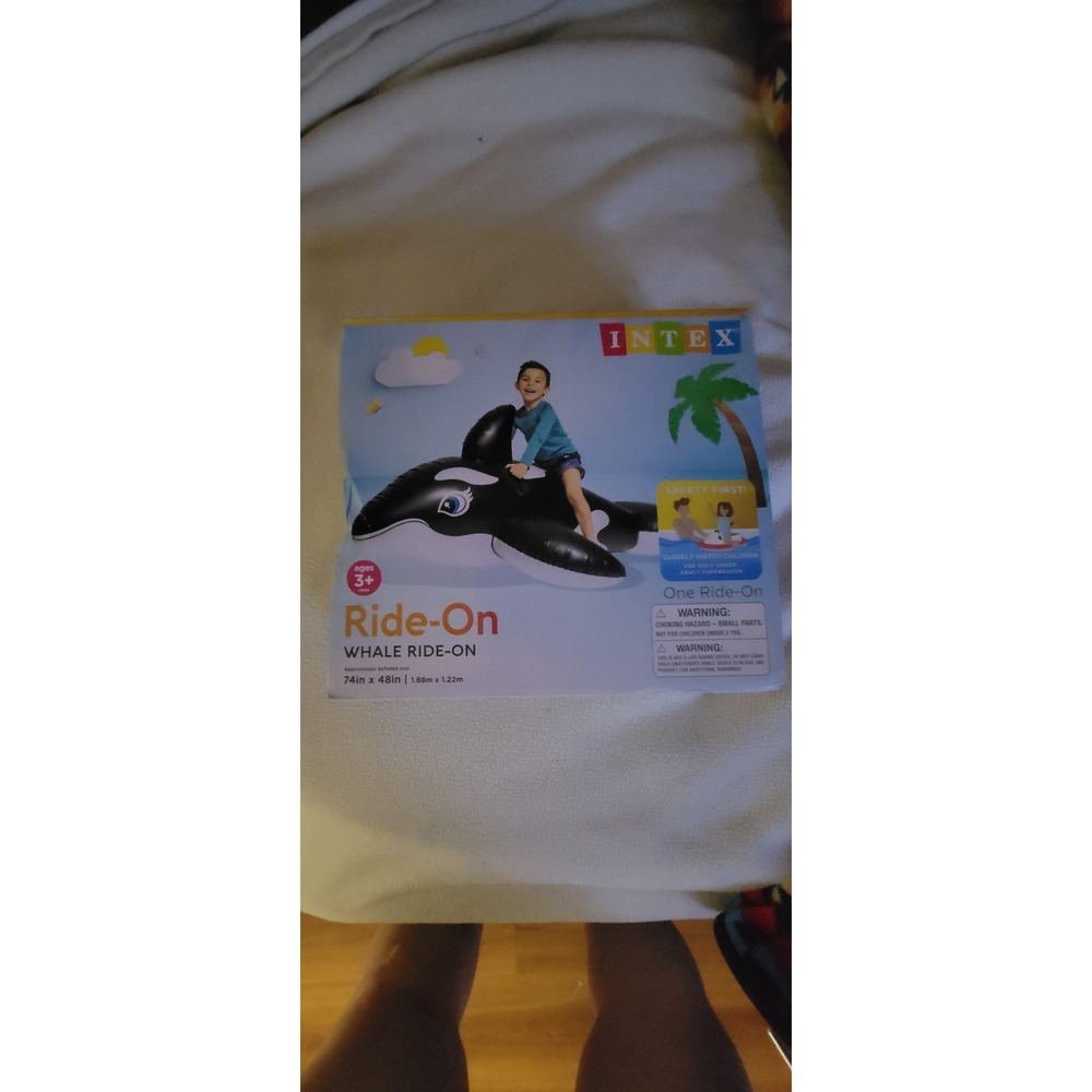 Intex Whale Ride-On Inflatable Pool Toy 74in x 48in NWT